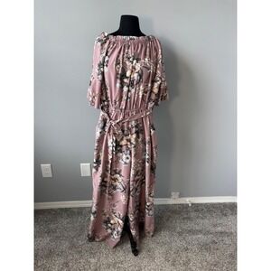 Floral Print Jumpsuit Off Shoulder Wide Leg Belted Mauve Romper‎